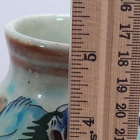 Tonala Mexican Pottery Round Footed Planter Blue Green Floral Signed CAT - Picture 8 of 8